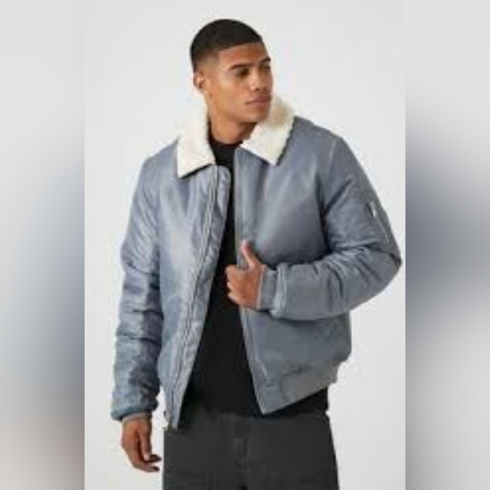Mens Grey Forever 21Bomber jacket with cream cotton collar. Brand New. Size XXL
